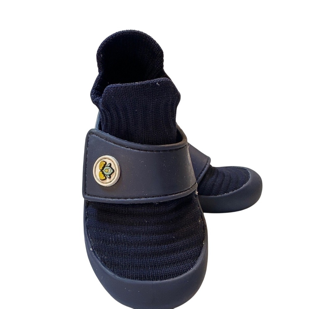 Jbrds Kids Navy Blue Knit Sock Sneakers Hook and Loop Strap Shoes